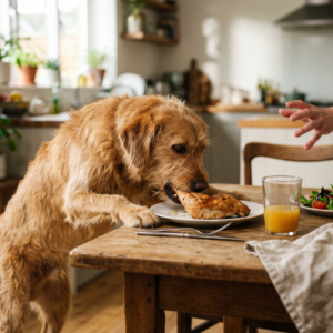 Hund klaut Essen vom Tisch